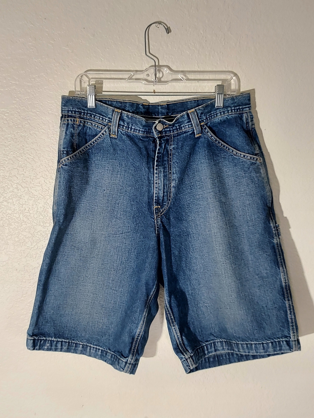 Lucky Brand Dungarees By Gene Montesano Vintage Blue Carpenter Jorts MN Size 32